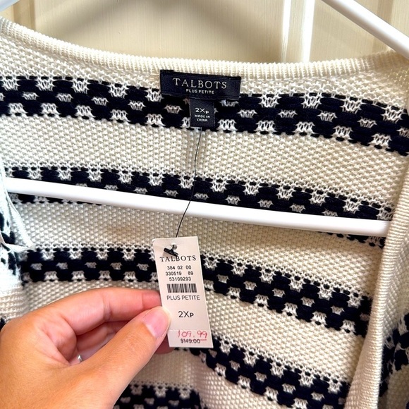 NWT Talbots Striped Black and White Women's Boucle Blazer / Sweater size 2XP - Picture 3 of 6